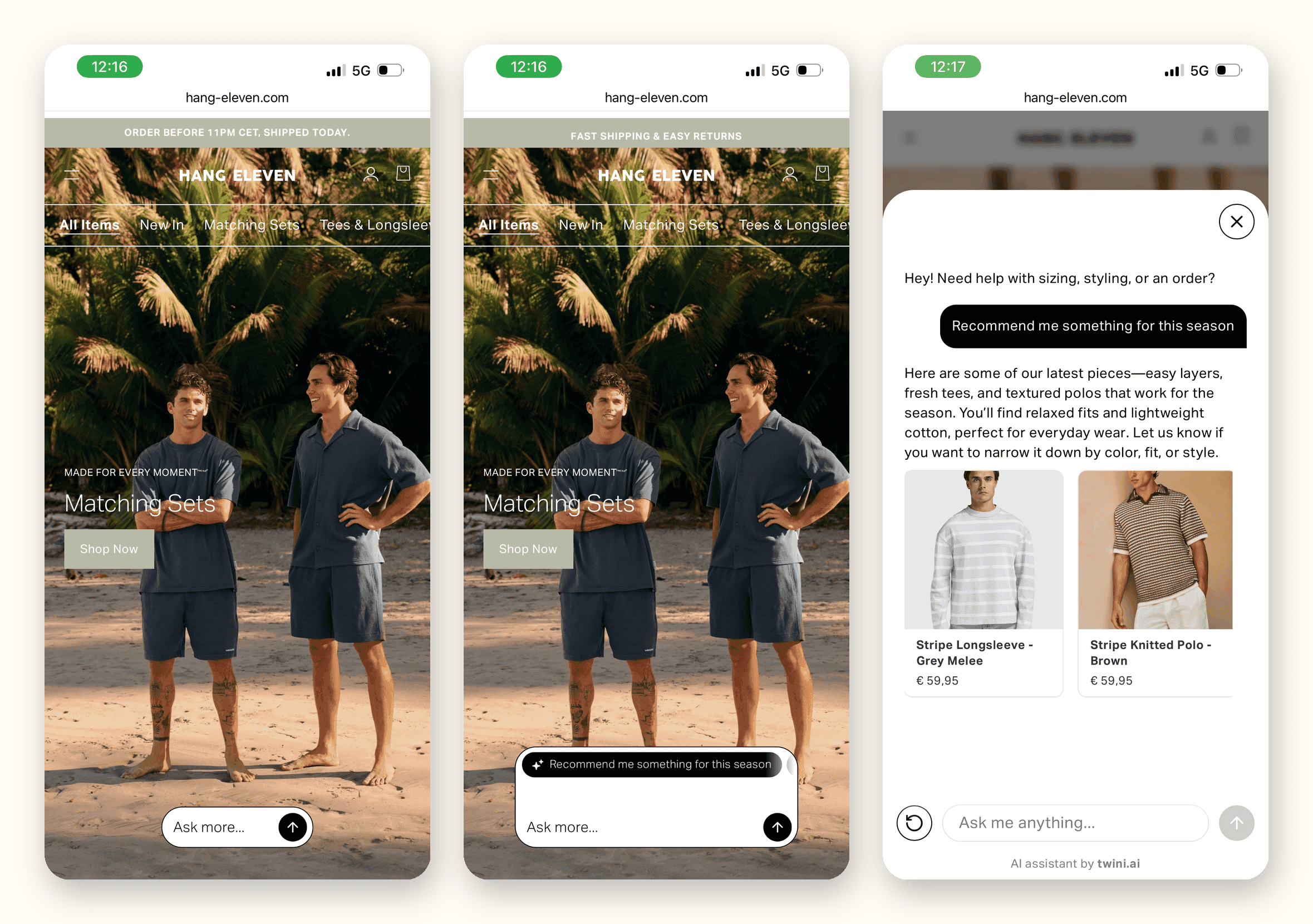 Hang Eleven: Advice shaped around each shopper. — original Twini screenshot 2
