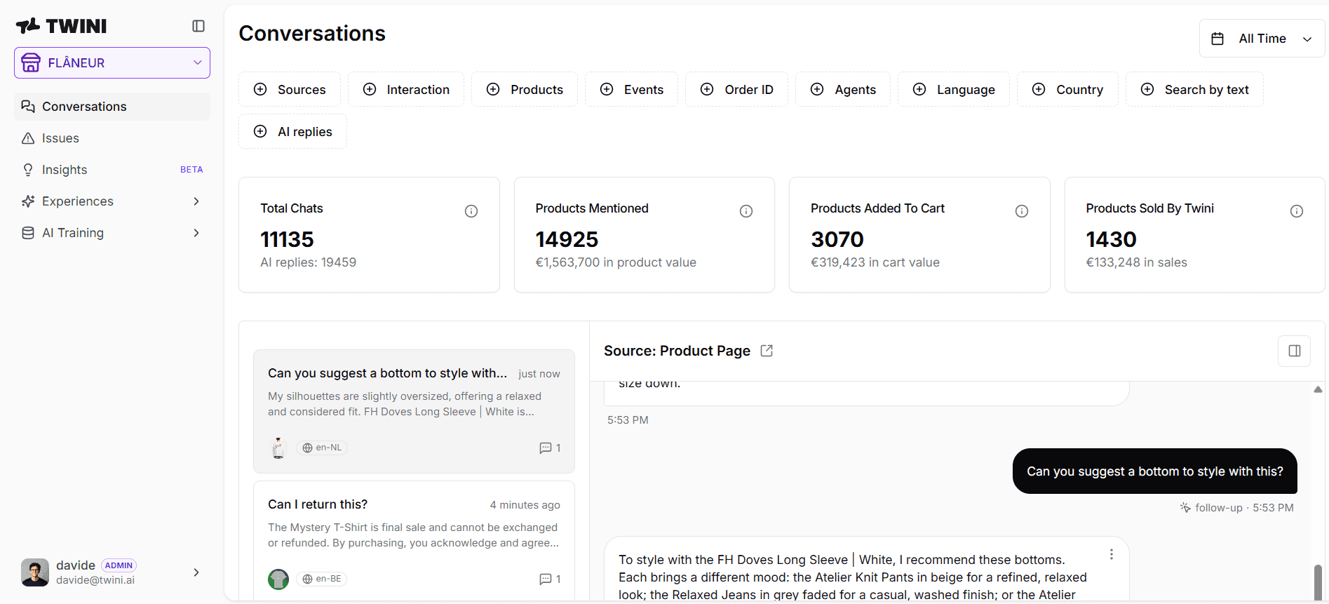 FLÂNEUR: Thousands of questions, answered in context. — original Twini screenshot 1