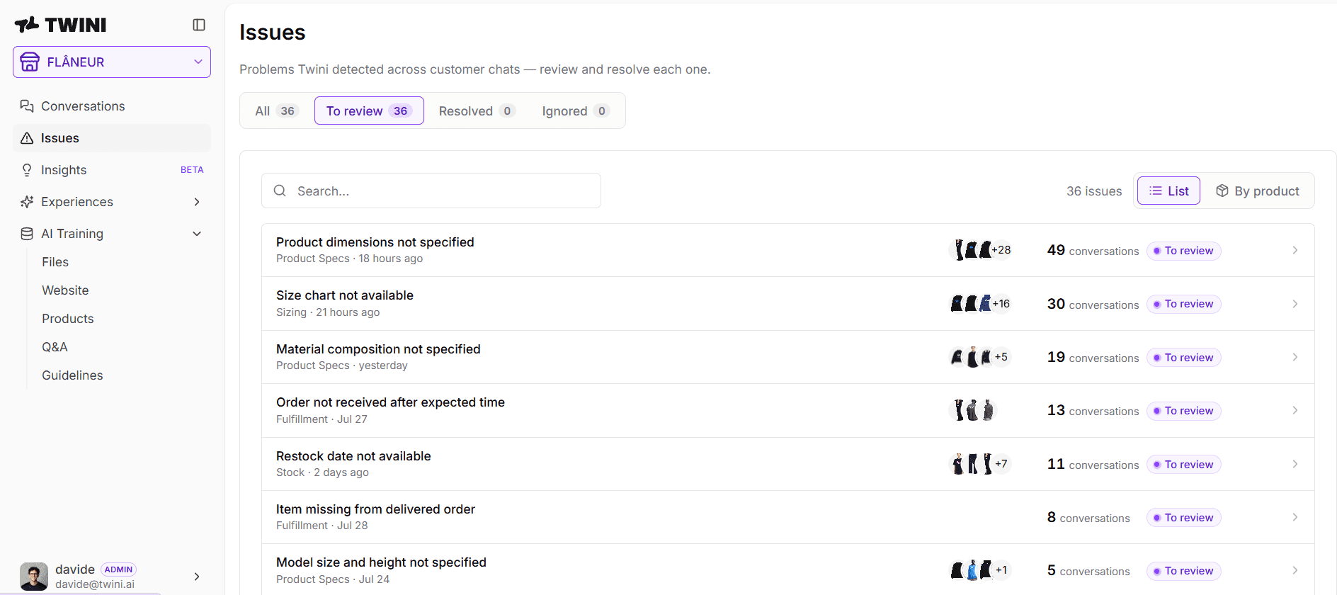 FLÂNEUR: A better brief for every product page. — original Twini screenshot 2