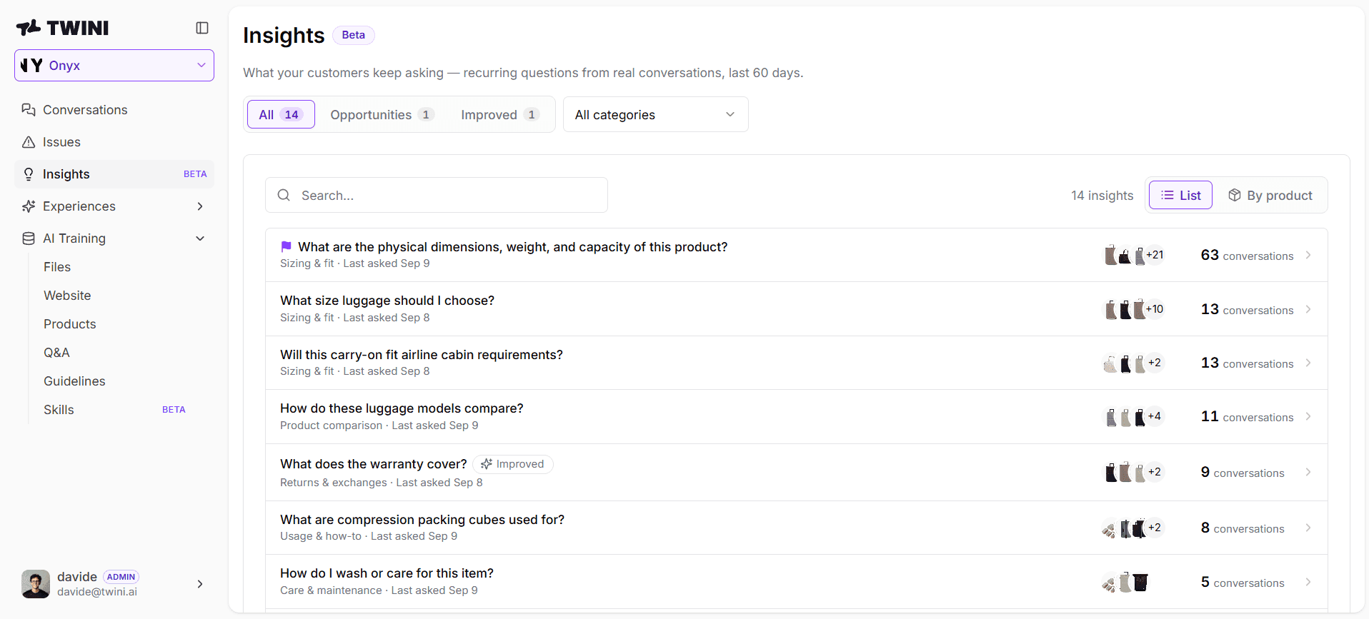 ONYX: The questions point to clearer product pages. — original Twini screenshot 1