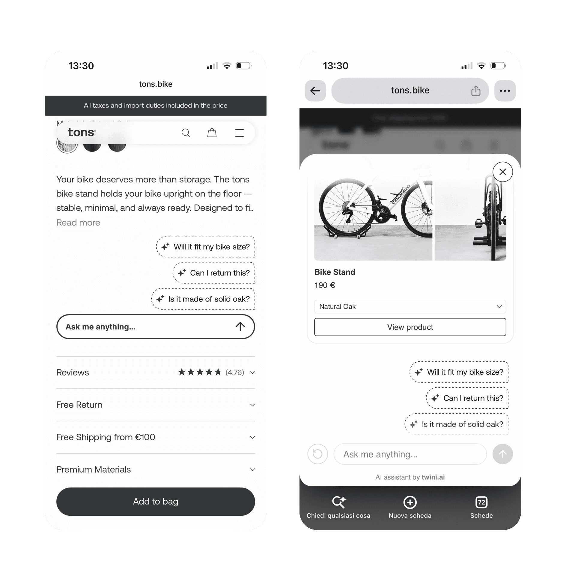 tons: Answers grounded in the product. — original Twini screenshot 2